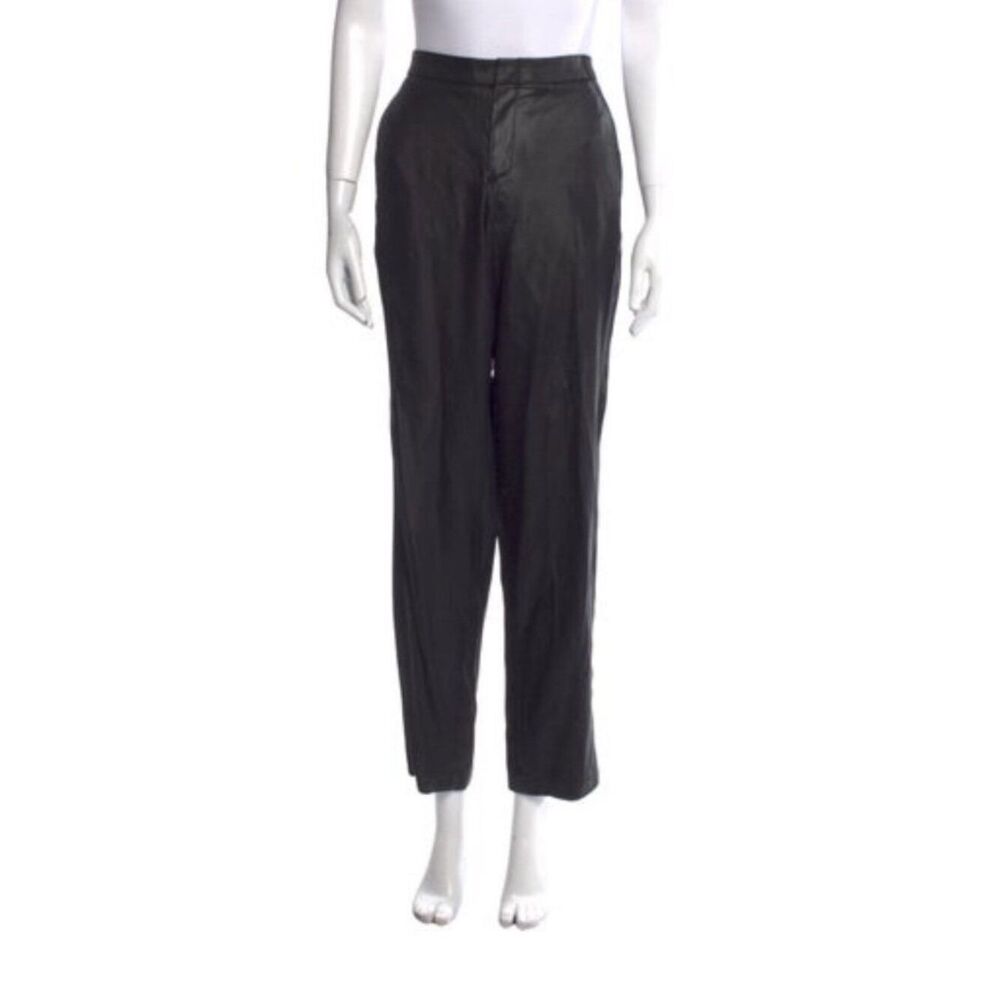 Gucci Authentic Solid Black Shine Fabric High Rise Straight Leg Pants 44 8 Med